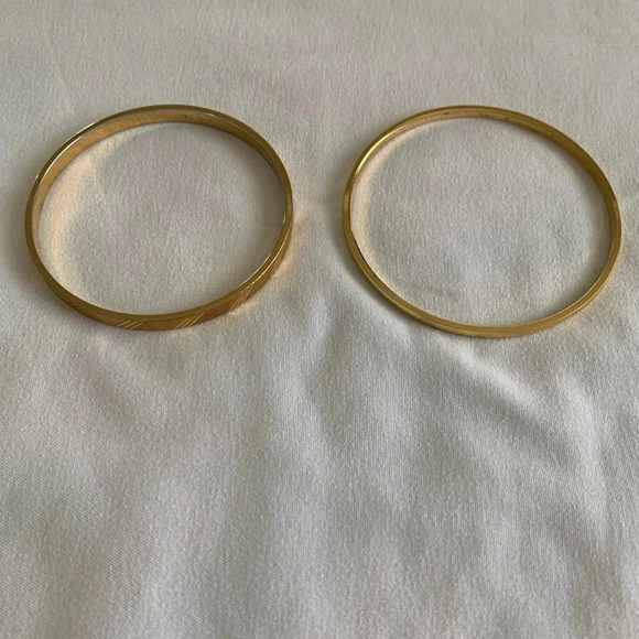 Monet & Trifari Jewelry - Vintage Trifari + Monet Gold Tone Minimalist Bangle Bracelet Stackable 2.75”